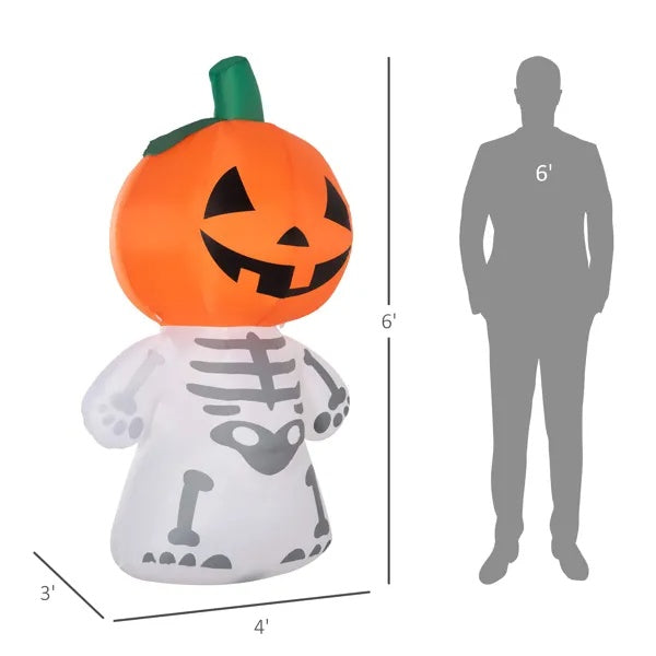 Inflatable Halloween Decoration - Pumpkin Head Skeleton (Orange)