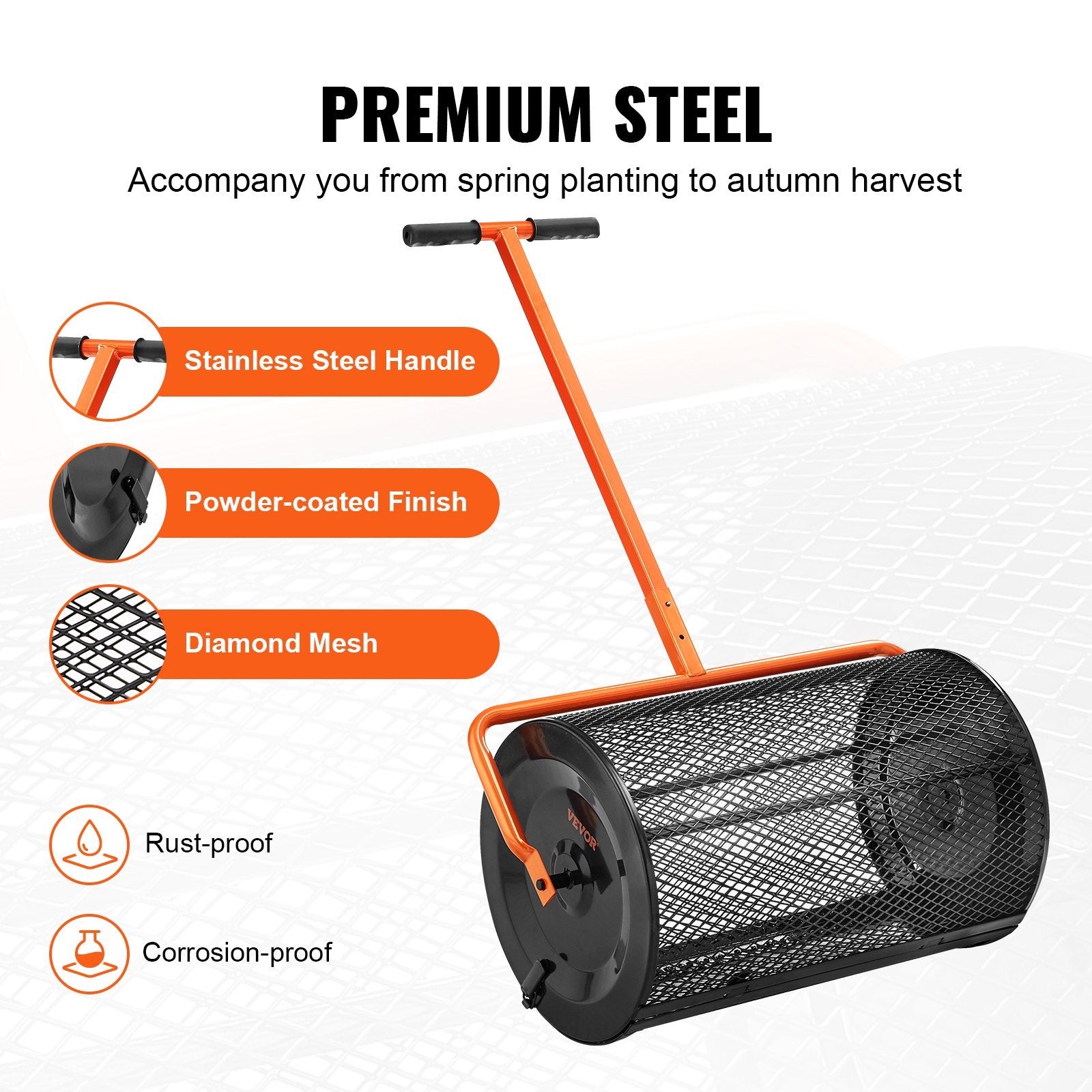 VEVOR Compost Spreader Peat Moss Spreader 24 Inch — Height Adjustable Lawn & Garden Spreader