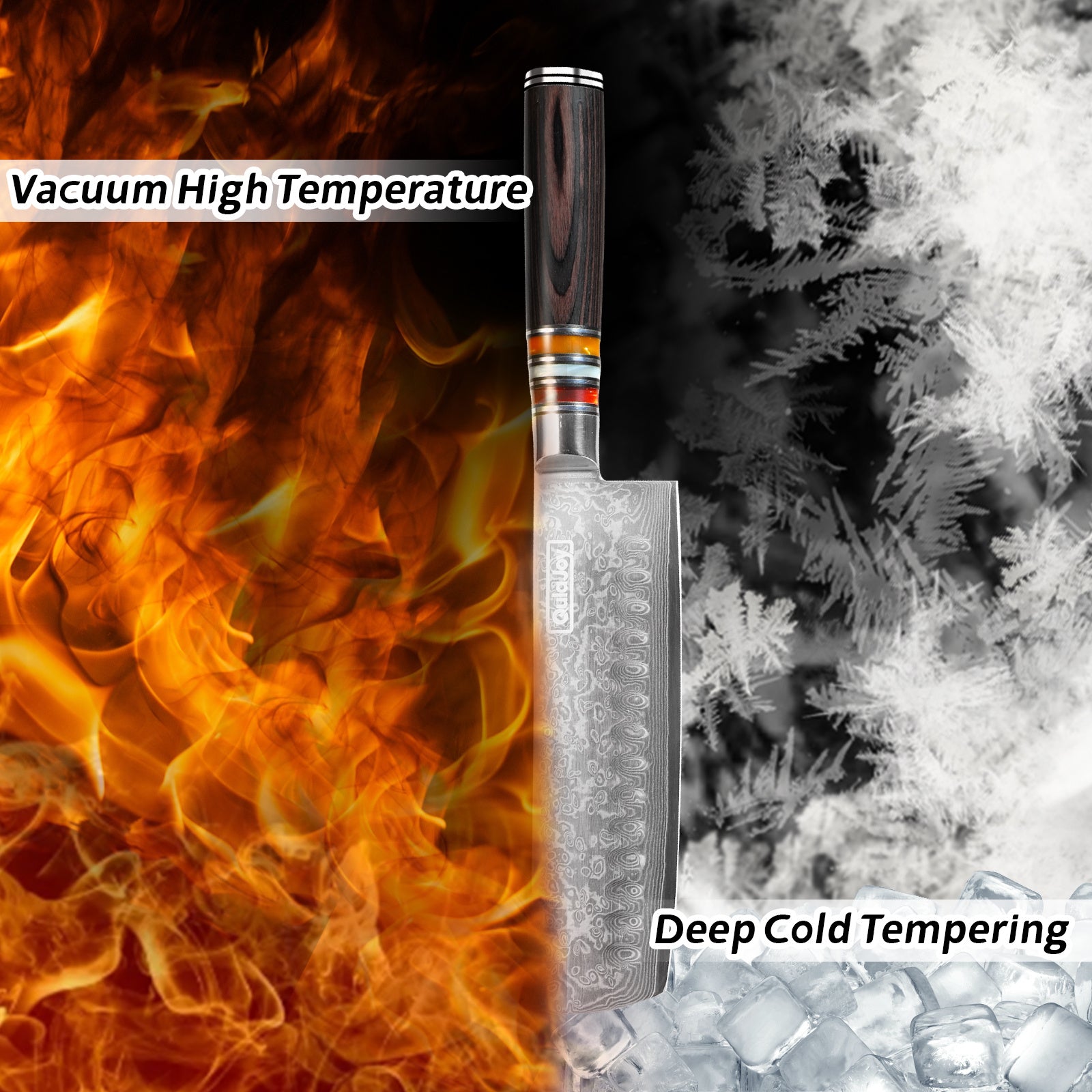 Qulajoy 7 Inch Nakiri Chef Knife, 67-Layer Damascus VG-10, Pakkawood Handle