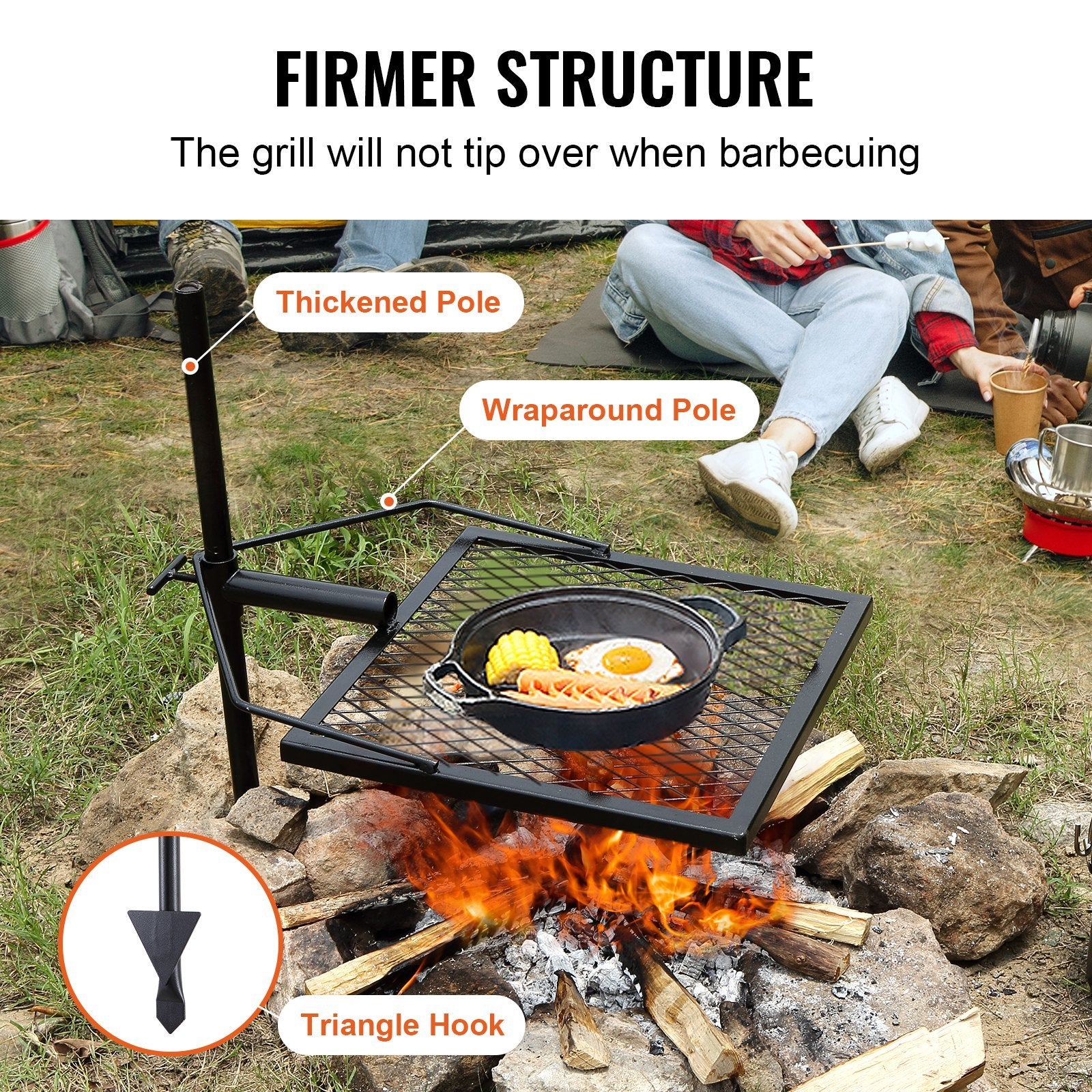 VEVOR Swivel Campfire Grill — 360° Adjustable Fire Pit Grill Grate