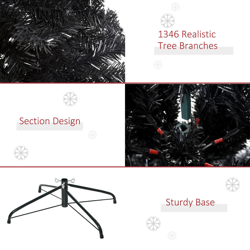 7ft Artificial Christmas Tree Unlit Douglas Fir With Realistic Branches And 1346 Tips, Black Halloween Style