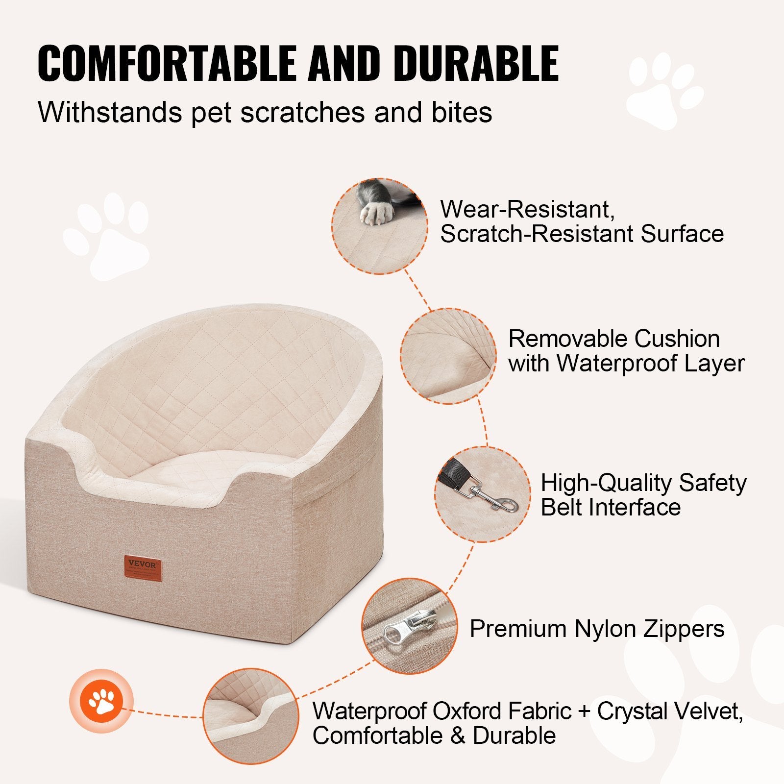 Dog Booster Car Seat – 55 lb Capacity, Sofa-Style Bucket Seat w/ Waterproof Cushion (Brown)