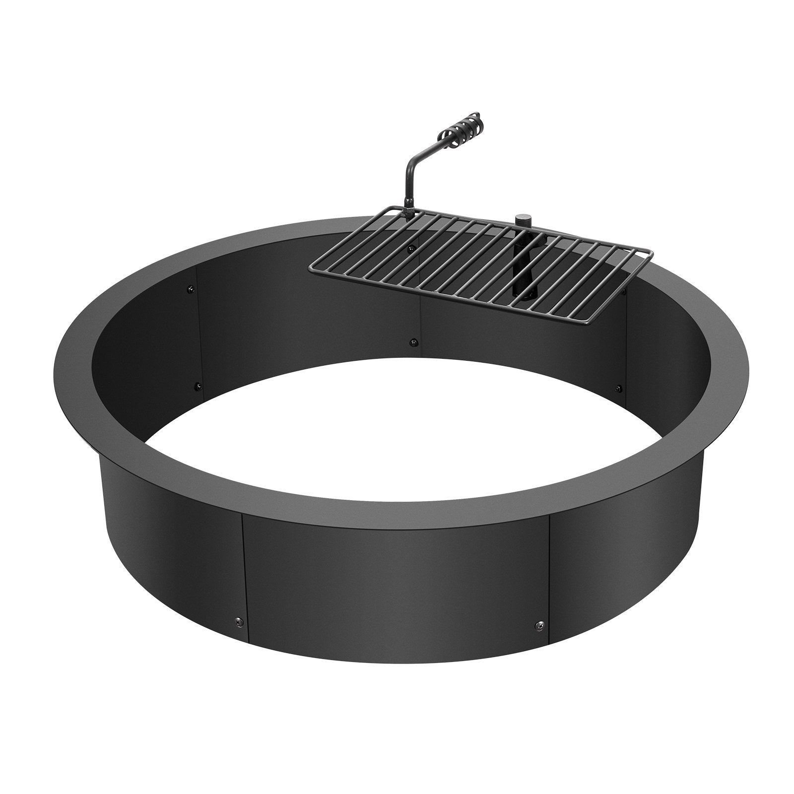 35" Fire Pit Ring with Swivel Grill – Heavy-Duty Steel Outdoor Campfire Insert