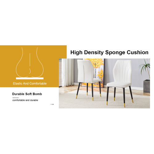 4 Modern Dining Chairs With Stylish PU Patterned Backrest And Black Metal Legs — Set of 4