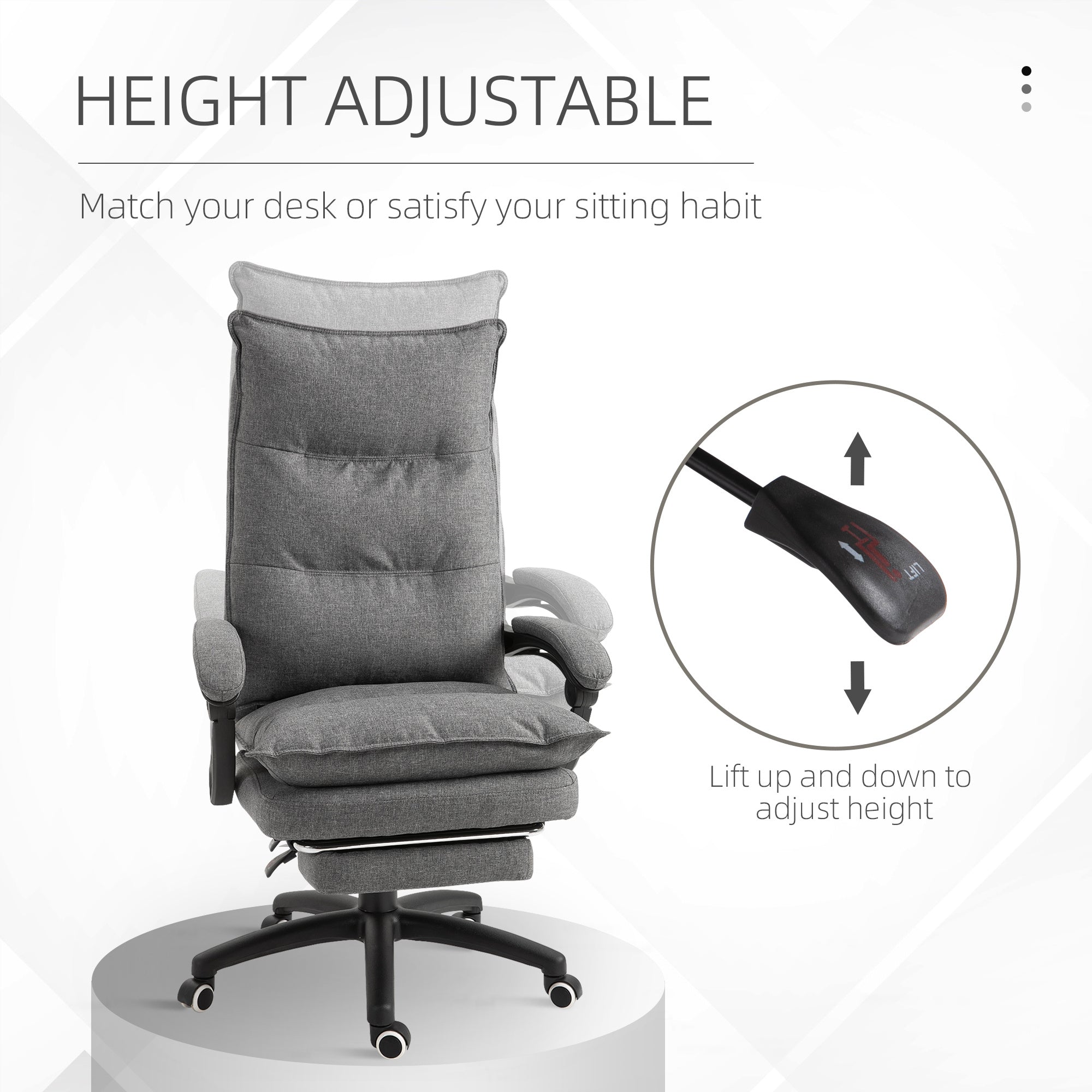 Coocosh ergonomic office chair, boasting a luxurious gray design, featuring 360-degree rotation and a convenient footrest, making it an excellent choice for daily office tasks.