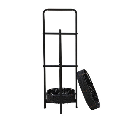 Small Handwoven Side Tables 3-Tier Oval Organizer Portable Storage Shelf For Kitchen, Living Room, Bedroom, Balcony, Picnic - Black