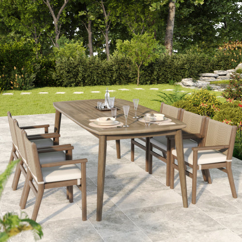 Acacia Wood Dining Table 8-Person Outdoor Table, Farmhouse Patio Table 70.75 in - Light Brown
