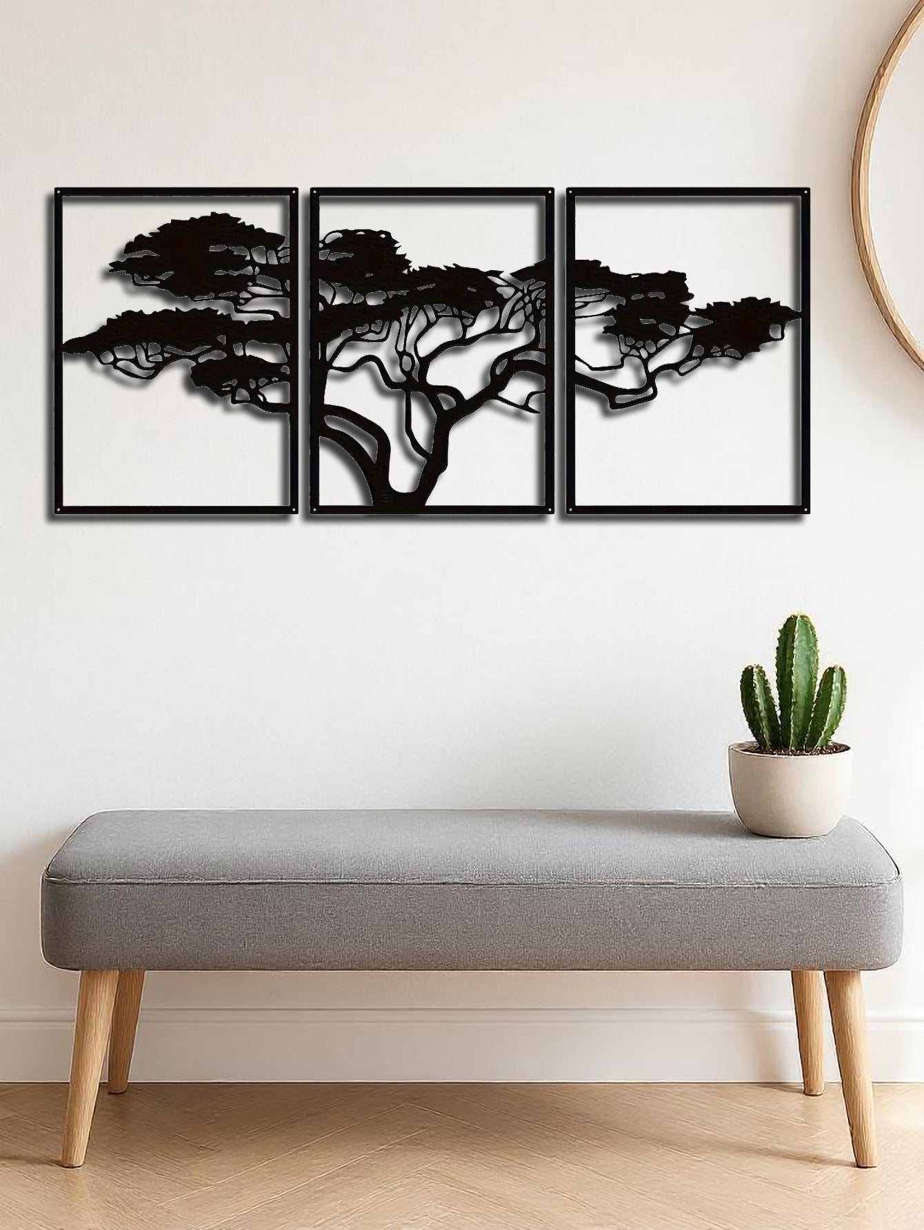 Set Of 3 Black Metal Tree Of Life Wall Arts, Stunning Boho Spiritual Decor