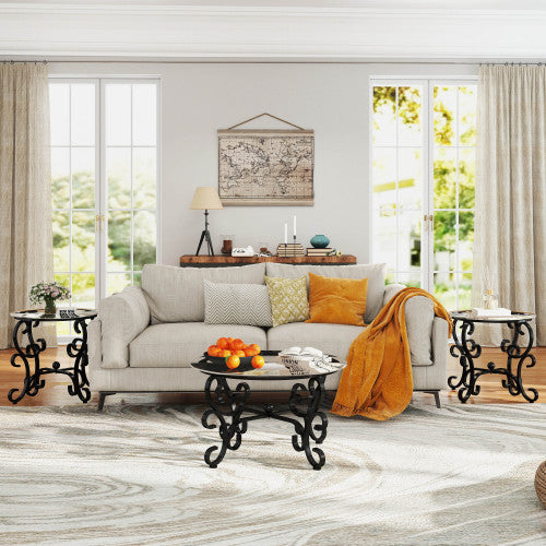 3 Piece Tempered Glass Coffee Table Set Cjfu2410851 - View 2