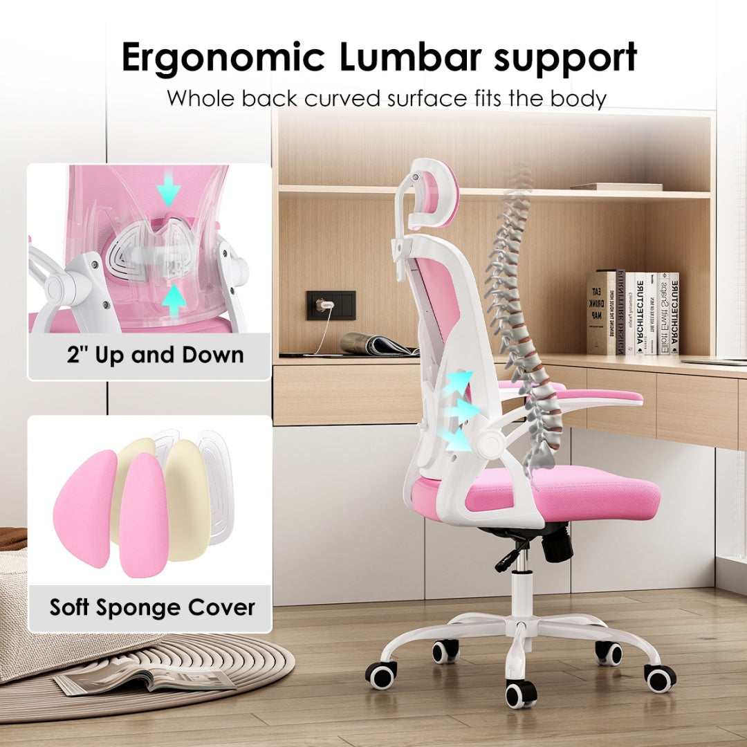 Ergonomic Office Chair with Headrest & Adjustable Lumbar Support — High Back, Mesh Swivel Desk Chair, Black