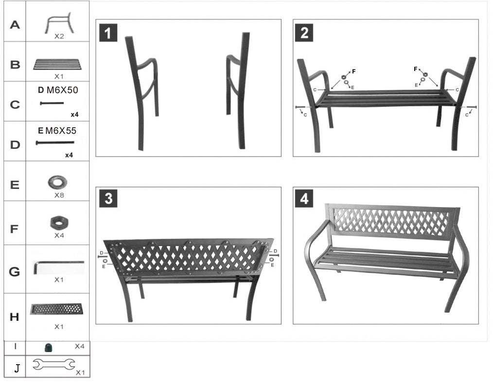 47 Inch PVC Mesh Backrest Black Iron Bench