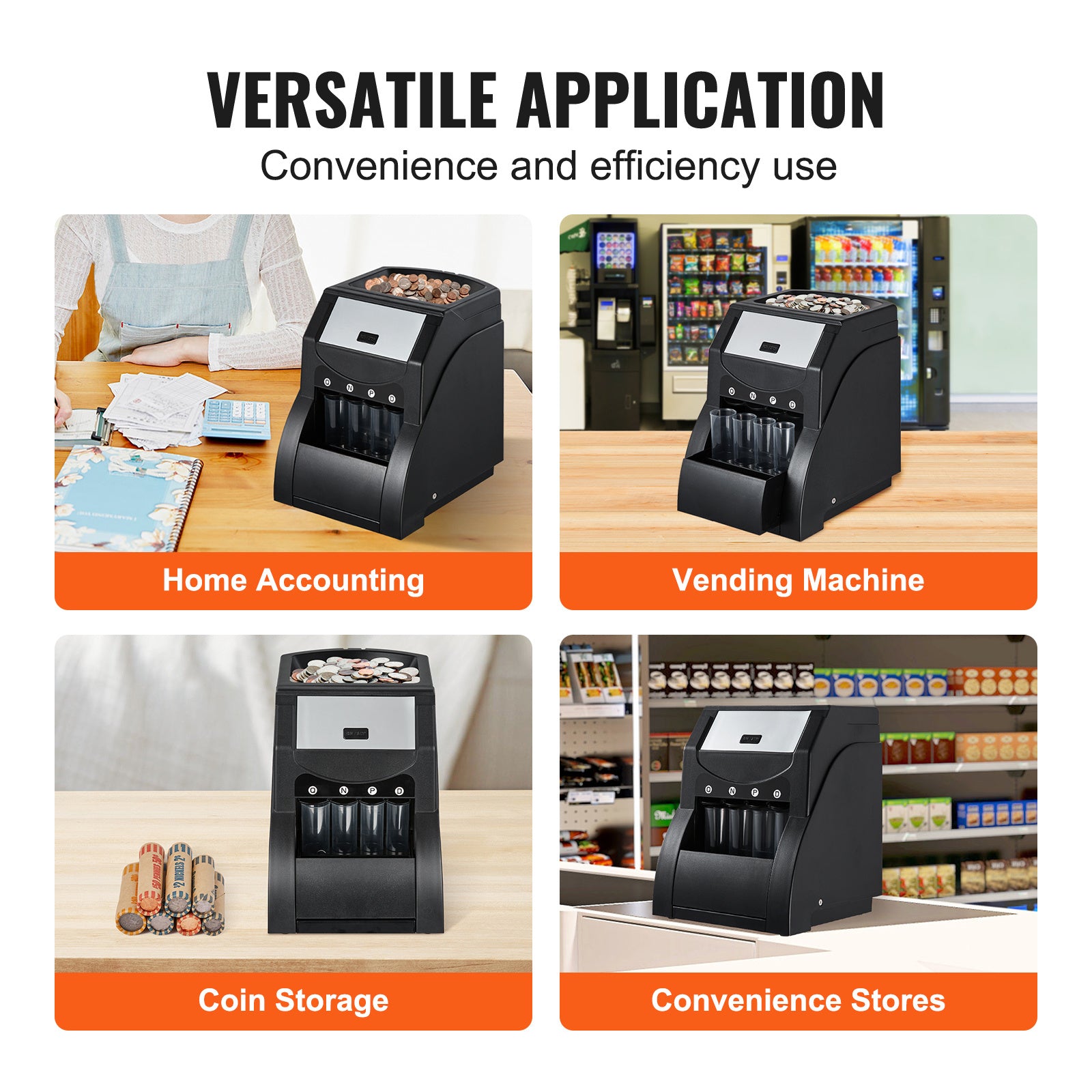 VEVOR USD Coin Sorter, Coin Sorter & Wrapper Machine (SS1350) — Black