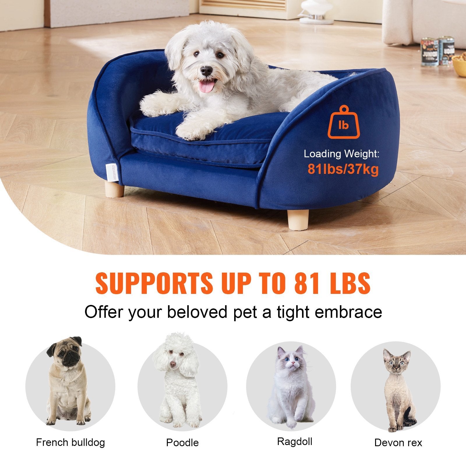 Pet Sofa Dog Couch – Medium Dog Bed, 81 lb Support, Elevated & Plush