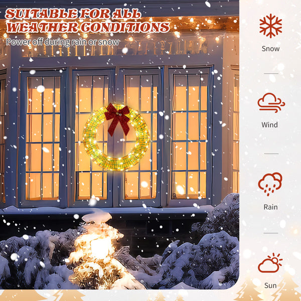 24in Pre-lit Iridescent Outdoor Christmas Wreath Decoration, Warm White LED