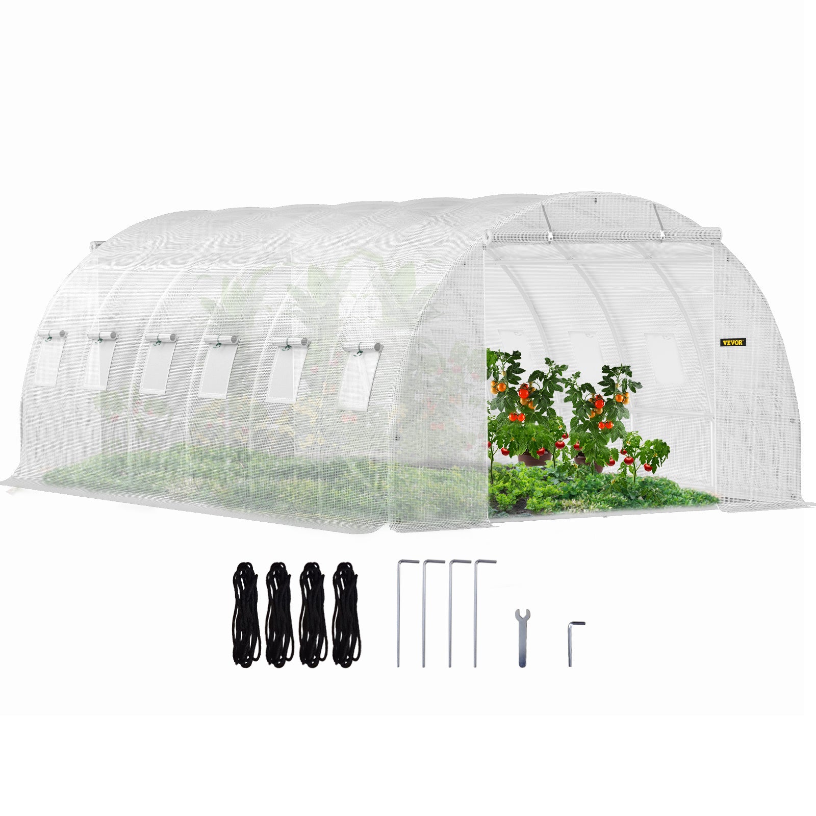 VEVOR Walk-in Tunnel Greenhouse, 20 x 10 x 7 Ft, Galvanized Frame, White
