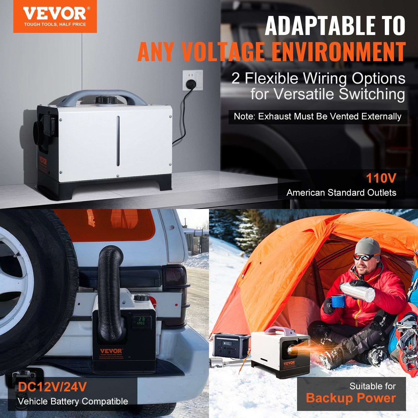 VEVOR 5-8KW Diesel Air Heater, Remote Control & LCD — Portable Truck, RV & Van Heater
