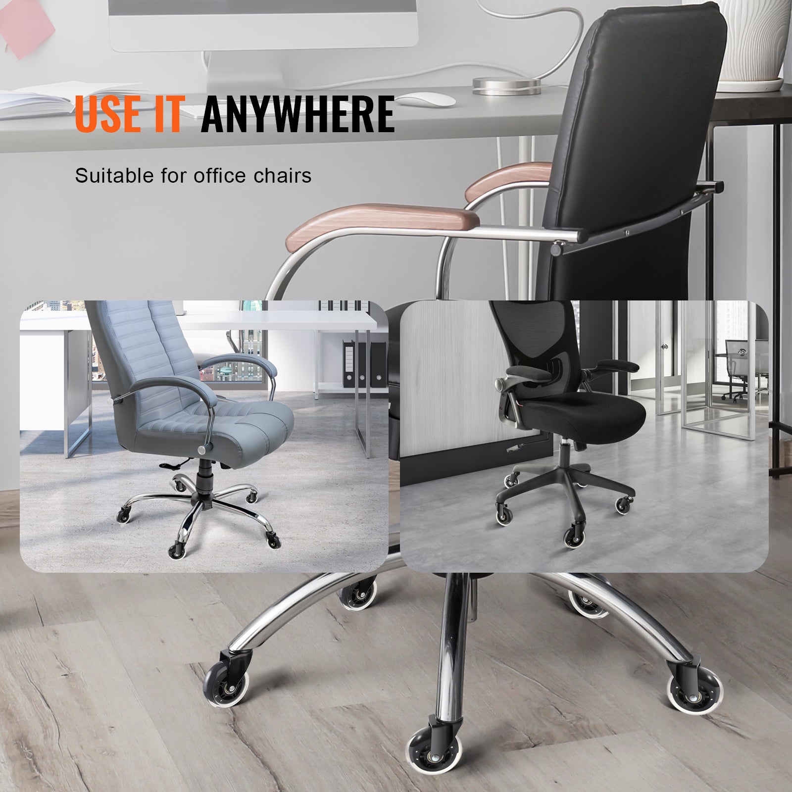 VEVOR Office Chair Wheels, Set of 5 — 3 Inch Heavy Duty Casters, 130 lb Capacity