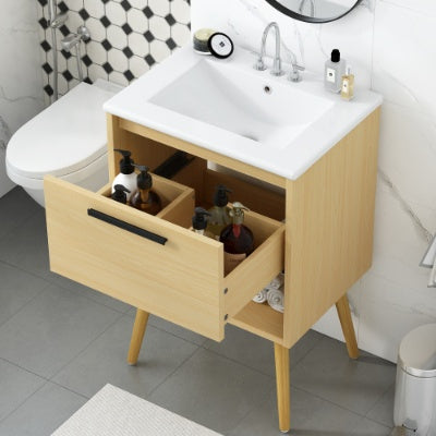 24" Bathroom Vanity With Sink Combo, Multi-functional Cabinet w/ Drawer - Natural
