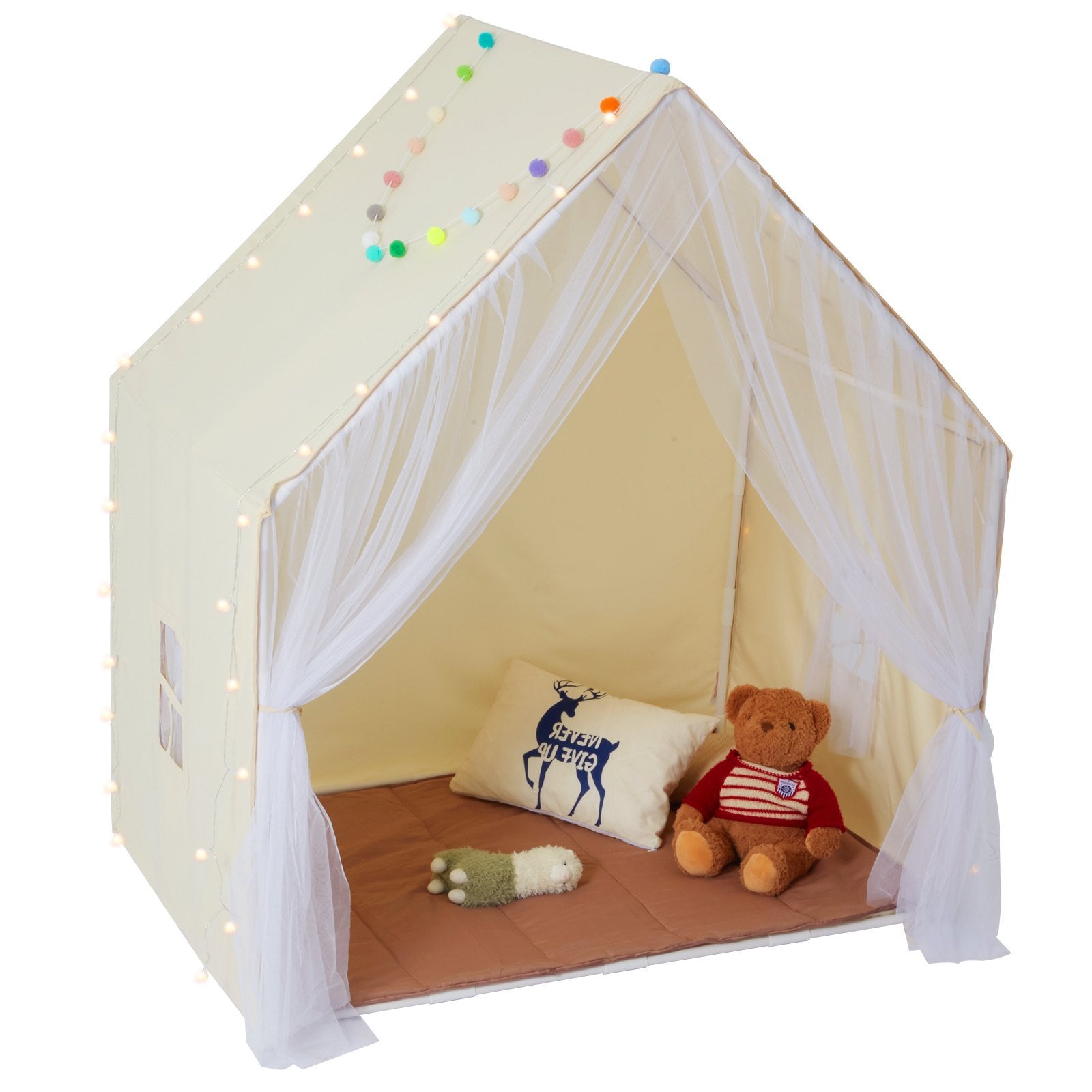 VEVOR Kids Play Tent, Yurt Playhouse with Mat & Pendant Lamp - Beige