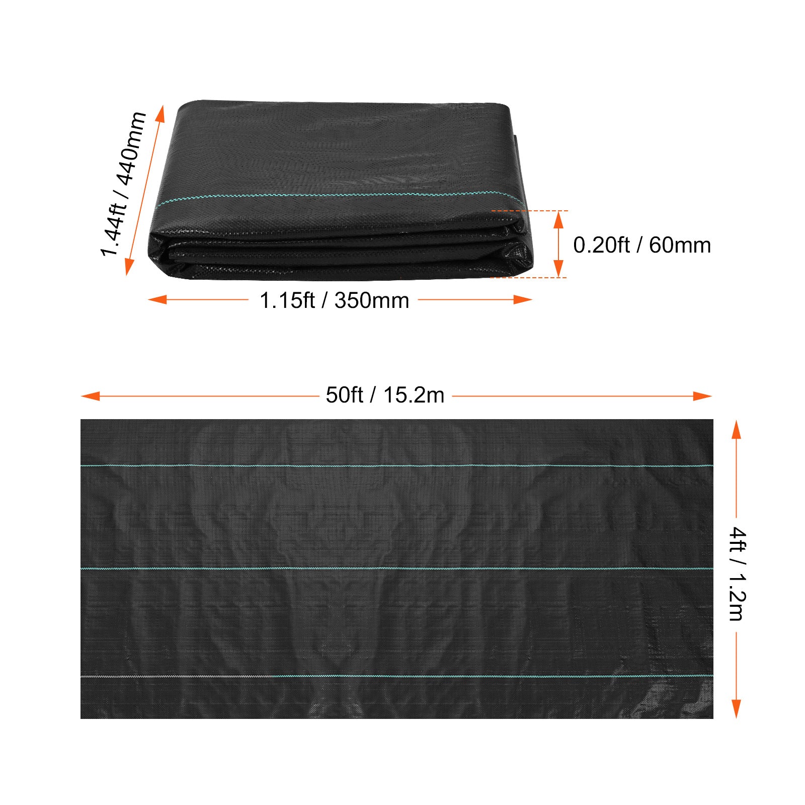 VEVOR Heavy Duty Weed Barrier Landscape Fabric – 4 x 50 ft (1.2 x 15.2 m), 108 g/m²
