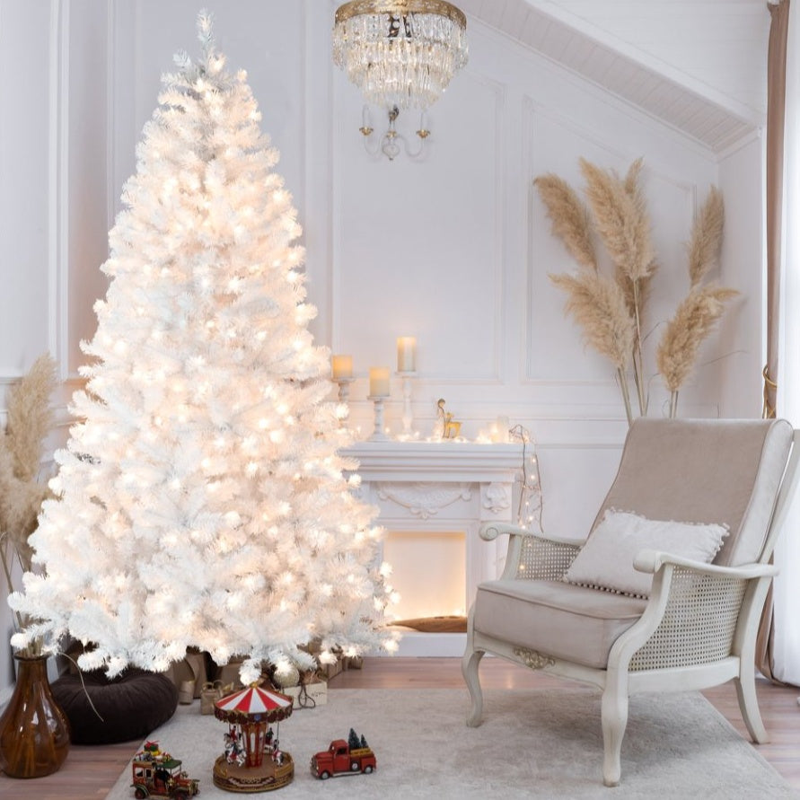 Prelit 7.5 / 9 ft White PVC Christmas Tree - Memory Wire