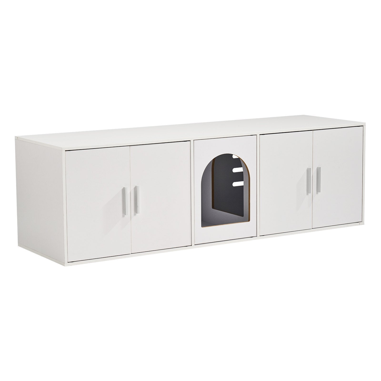 Cat Litter Box Furniture Enclosure – Hidden Bench Cabinet, White
