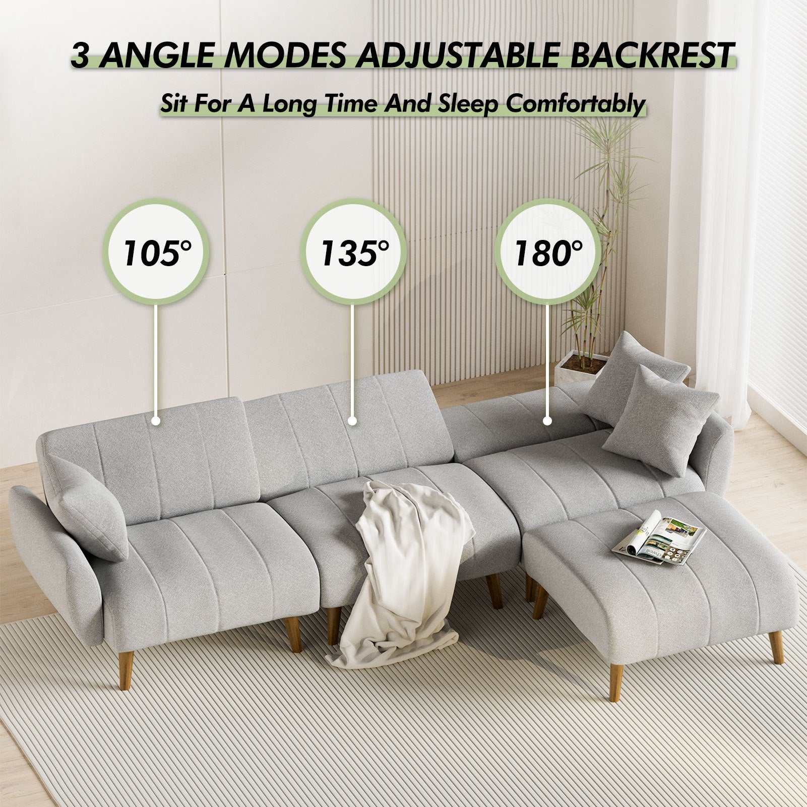 4 - Piece Upholstered Sectional Sofa Bed (Modular, Adjustable Backrests)