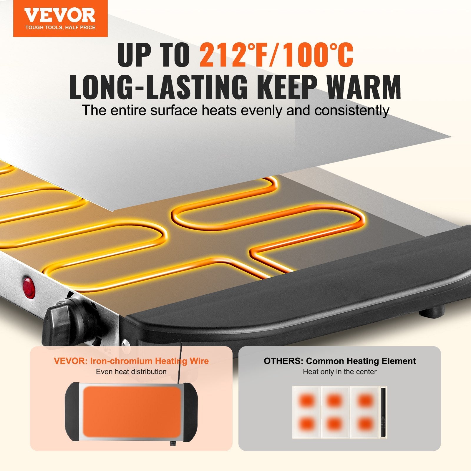 VEVOR Electric Warming Tray Buffet Food Warming with Temperature Control, Stainless Steel