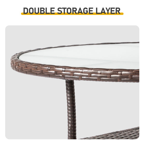 31.5" Round Brown Rattan Wicker Patio Table with Glass Top