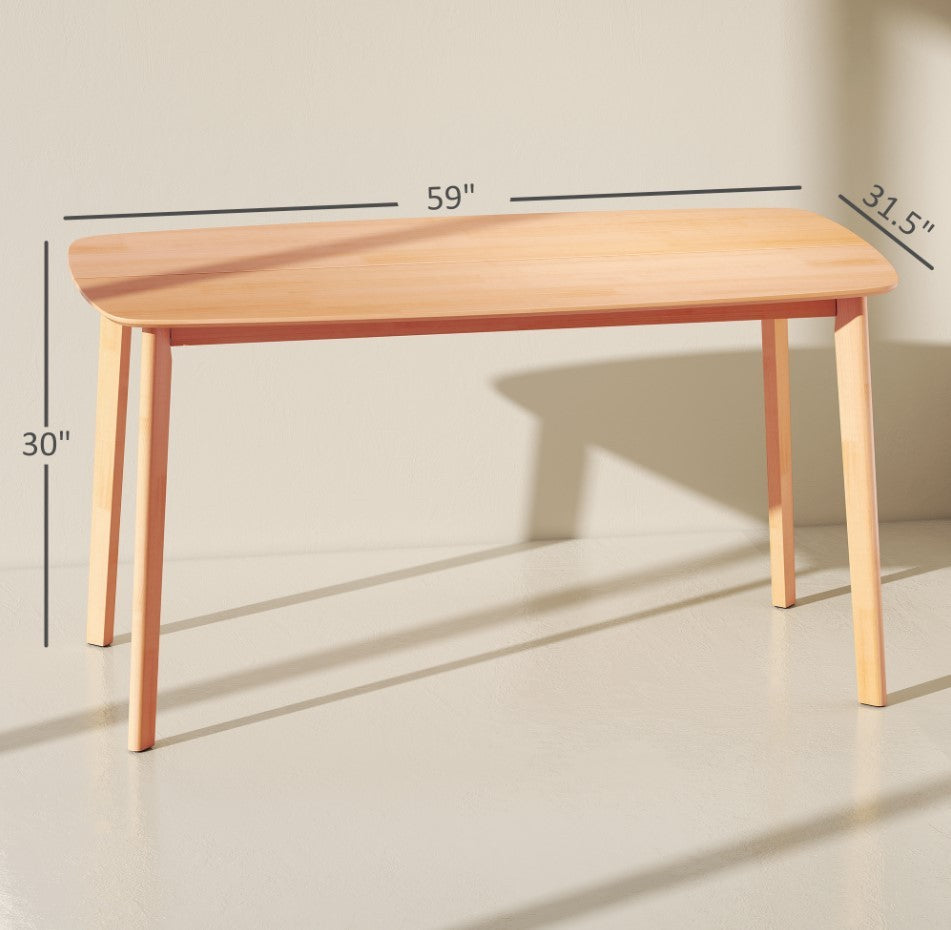 Pine Wood 59in Dining Table 6 Rustic Rectangular Natural - View 1