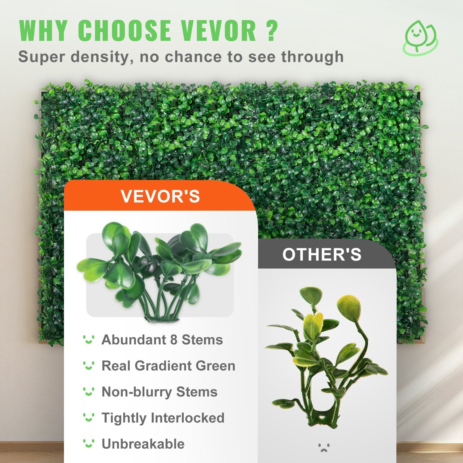 VEVOR Artificial Boxwood Panel UV 24pcs Boxwood Hedge Wall Panels Artificial Grass Backdrop Wall 4 Cm Green Grass Wall, Fake Hedge For Decor Privacy Fence Indoor, Outdoor GardenBackyard