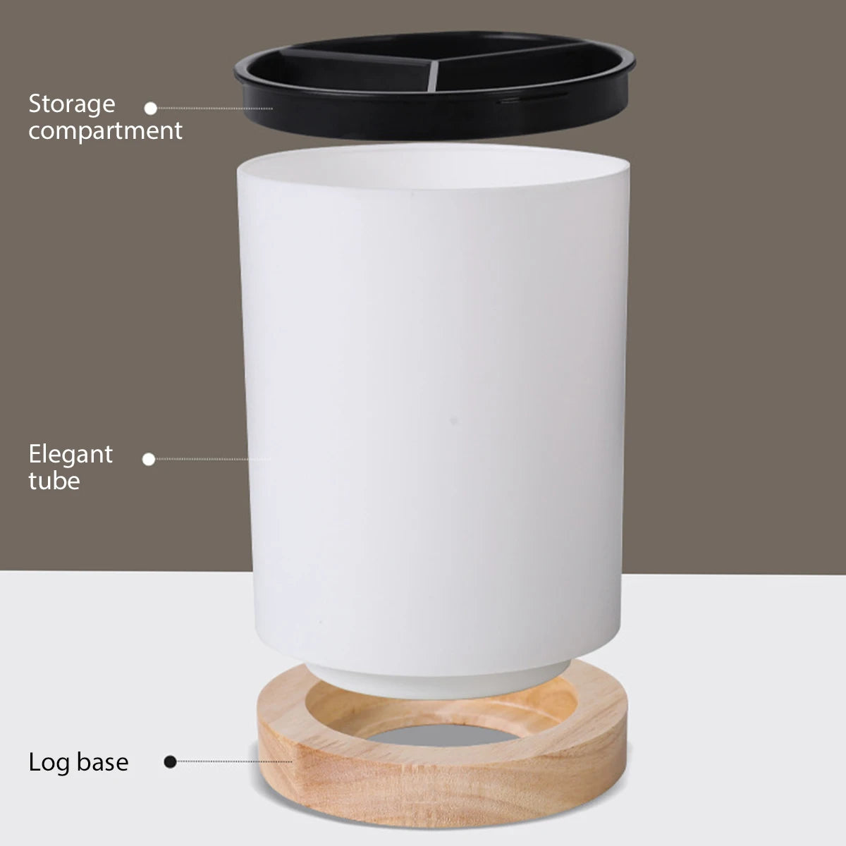 Coocosh modern utensil holder, featuring a stylish storage component, elegant tube design, and natural log base, effortlessly enhances your kitchen décor while offering practical cutlery organization and moisture filtration for a seamless cooking experience.