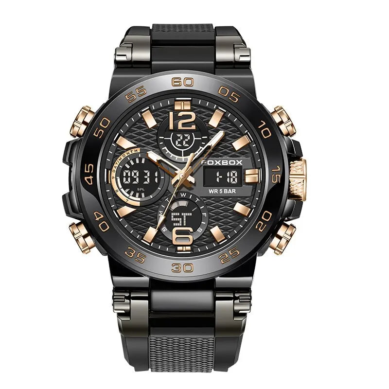 Coocosh Business Diver Watch, a luxurious blend of black and gold with luminous hands and multiple dials, designed for versatile elegance. This waterproof chronograph enhances every moment, whether in professional settings or outdoor adventures.