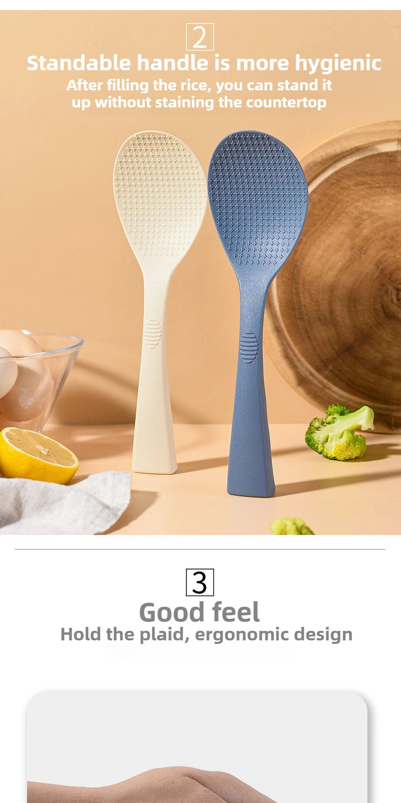 Coocosh’s elegant blue and beige silicone rice spoons, featuring a heat-resistant, non-stick design and ergonomic grip, elevate your cooking experience, effortlessly blending functionality with style in any modern kitchen.