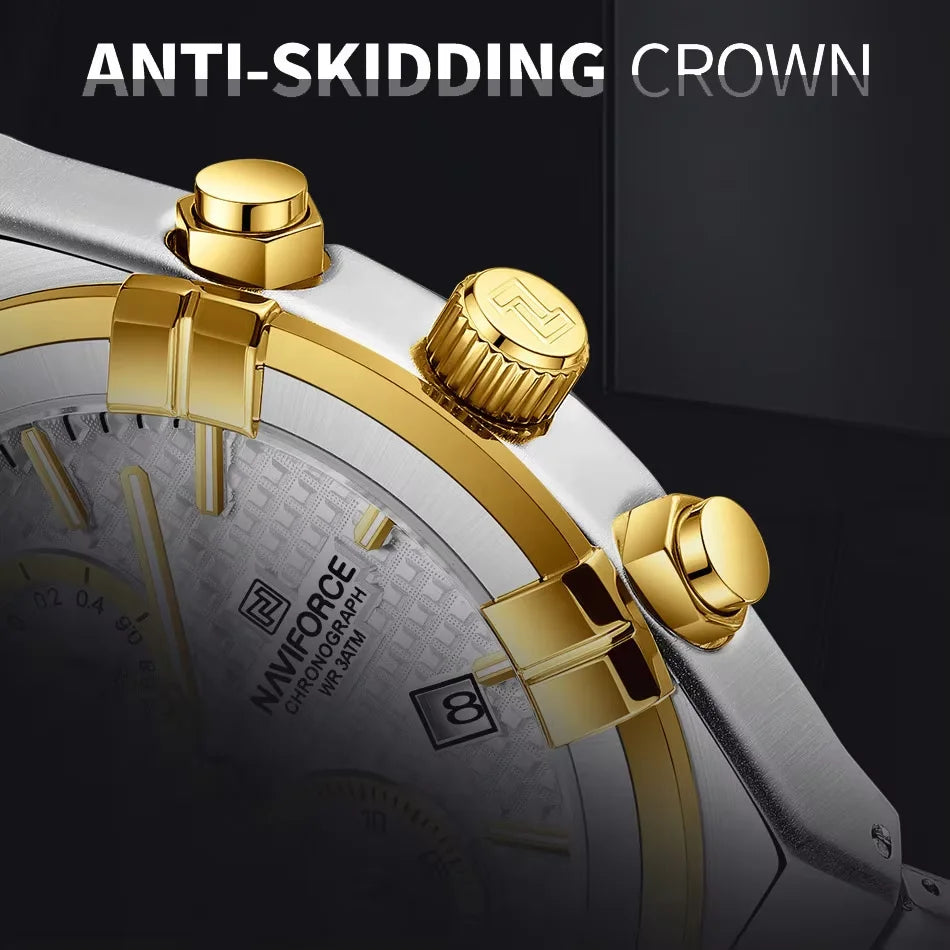 Coocosh luxury quartz watch, featuring an anti-skidding crown and dazzling metallic accents, exquisitely designed for men seeking timeless elegance and robust functionality. Experience waterproof durability and luminous clarity in every moment.