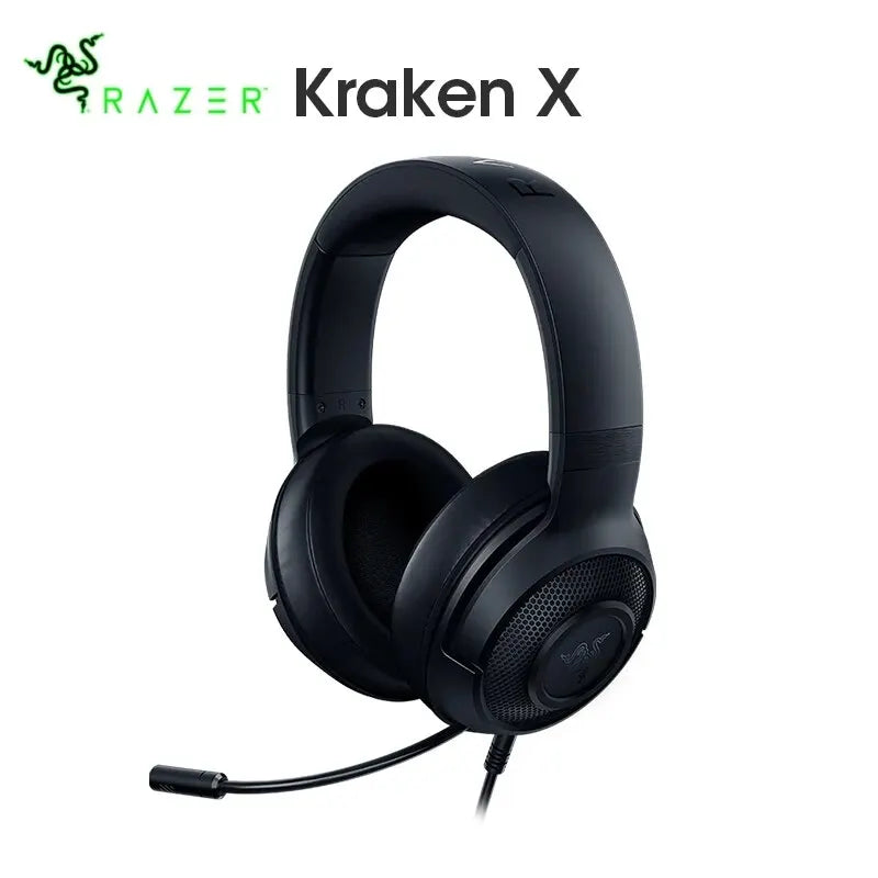 Coocosh sleek Razer Kraken X gaming headset in black, featuring 7.1 surround sound and a cardioid microphone, designed for immersive gameplay and seamless communication—experience premium audio and comfort that enhance every victory.