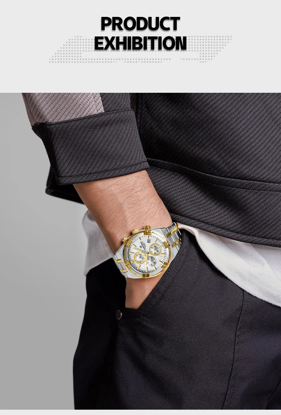 Coocosh stunning NAVIFORCE Men's Luxury Quartz Watch in stainless steel, designed for the modern man who appreciates elegance and durability. Luminous features and a complete calendar ensure you're always on time, effortlessly blending style with function.