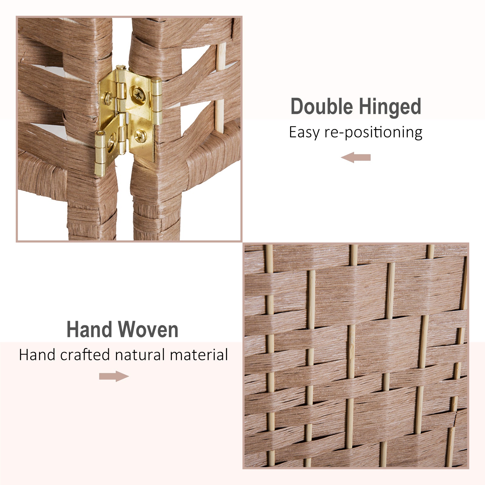 6 Panel Wicker Room Divider 6' Tall Privacy Screen - Natural Brown