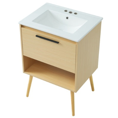 24" Bathroom Vanity With Sink Combo, Multi-functional Cabinet w/ Drawer - Natural