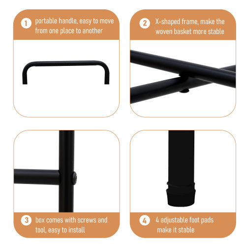 Small Handwoven Side Tables 3-Tier Oval Organizer Portable Storage Shelf For Kitchen, Living Room, Bedroom, Balcony, Picnic - Black