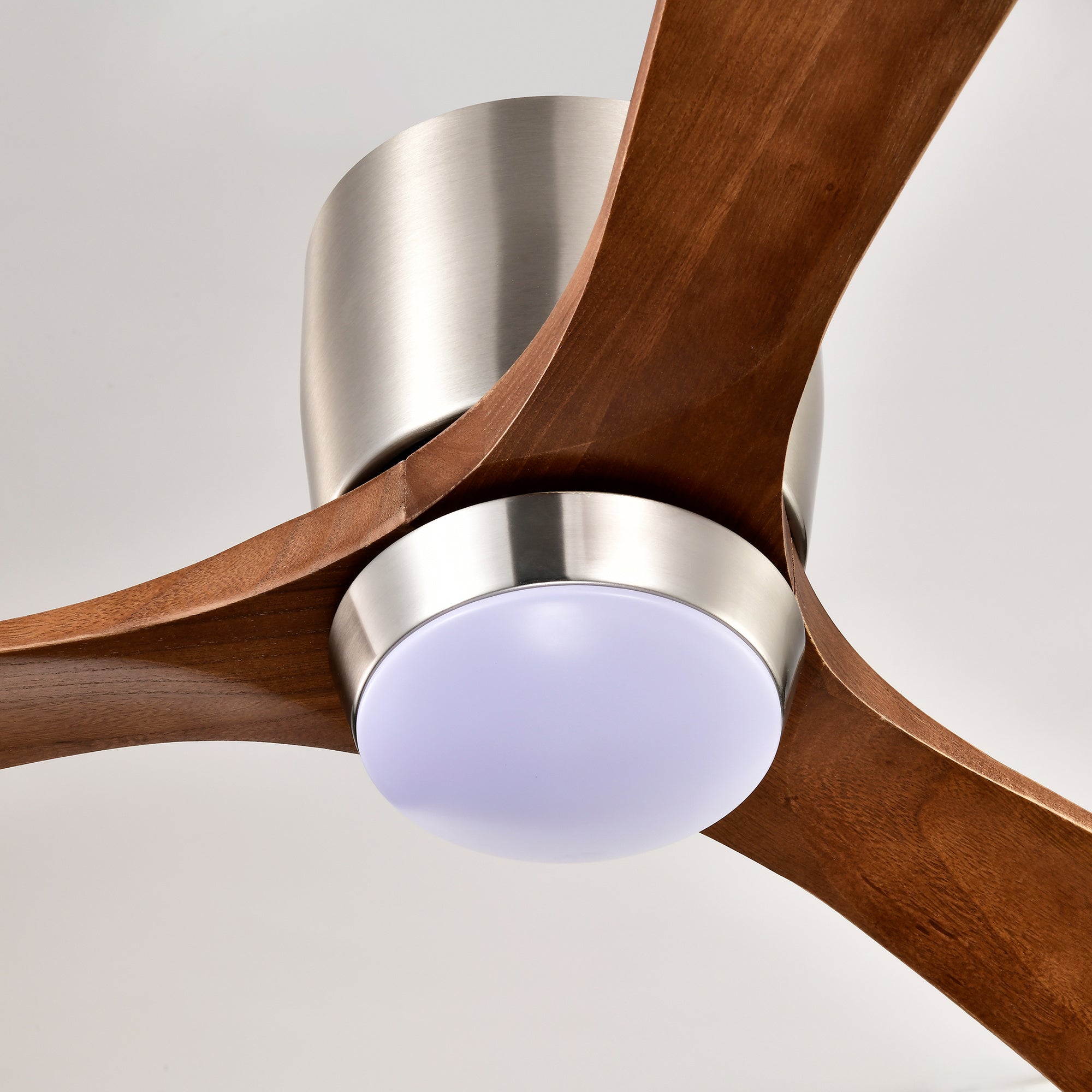 52" Ceiling Fan with Lights - DC Motor, Remote, Reversible (Stain Nickel + Walnut)