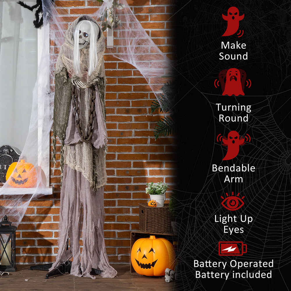 74inch Life Size Outdoor Halloween Decorations Skeleton Witch, Sound And Motion Activated Animated Prop Animatronic Decor With Light Up Eyes, Spooky Sound