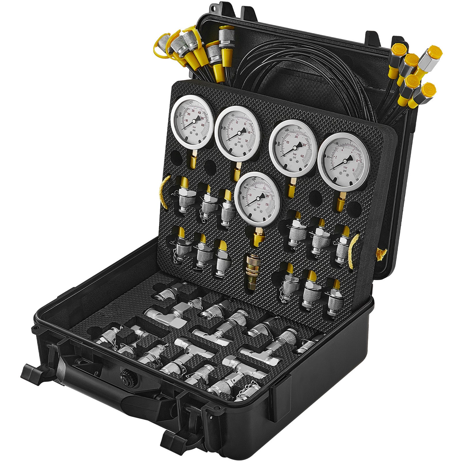 VEVOR Hydraulic Pressure Test Kit, 5 Gauges 13 Couplings 14 Tee Connectors 5 Test Hoses