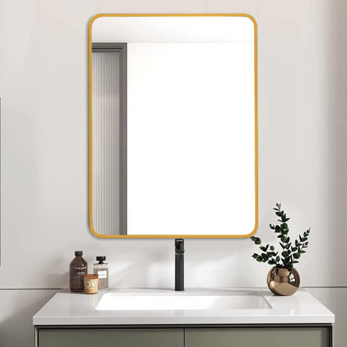 24x32 Inch Gold Metal Framed Rectangular Bathroom Mirror for Wall