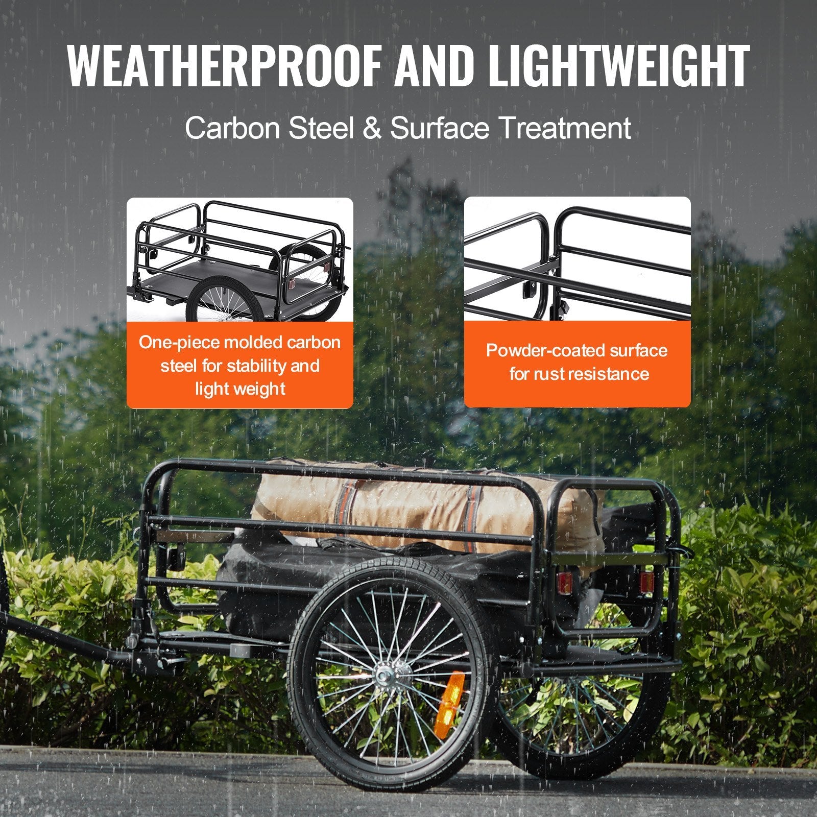 Bike Cargo Trailer – 160 lb Folding Bicycle Wagon w/ Universal Hitch & Reflectors