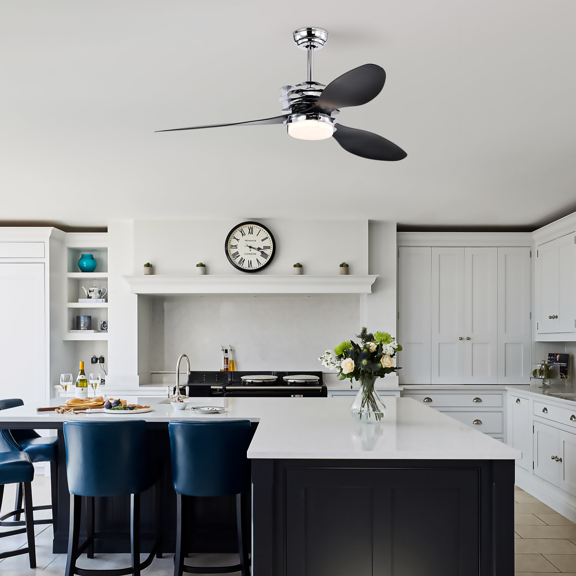 ABS Blades Ceiling Fan With Lights And Remote 6 Speeds Adjustable, DC Motor Modern 52" Ceiling Fan with 3 ABS Blades & 2 Down Rods