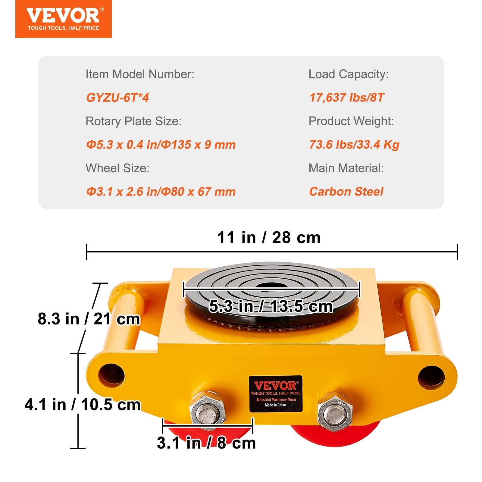 VEVOR 4PCS Machinery Skate Dolly — 8T Industrial Mover