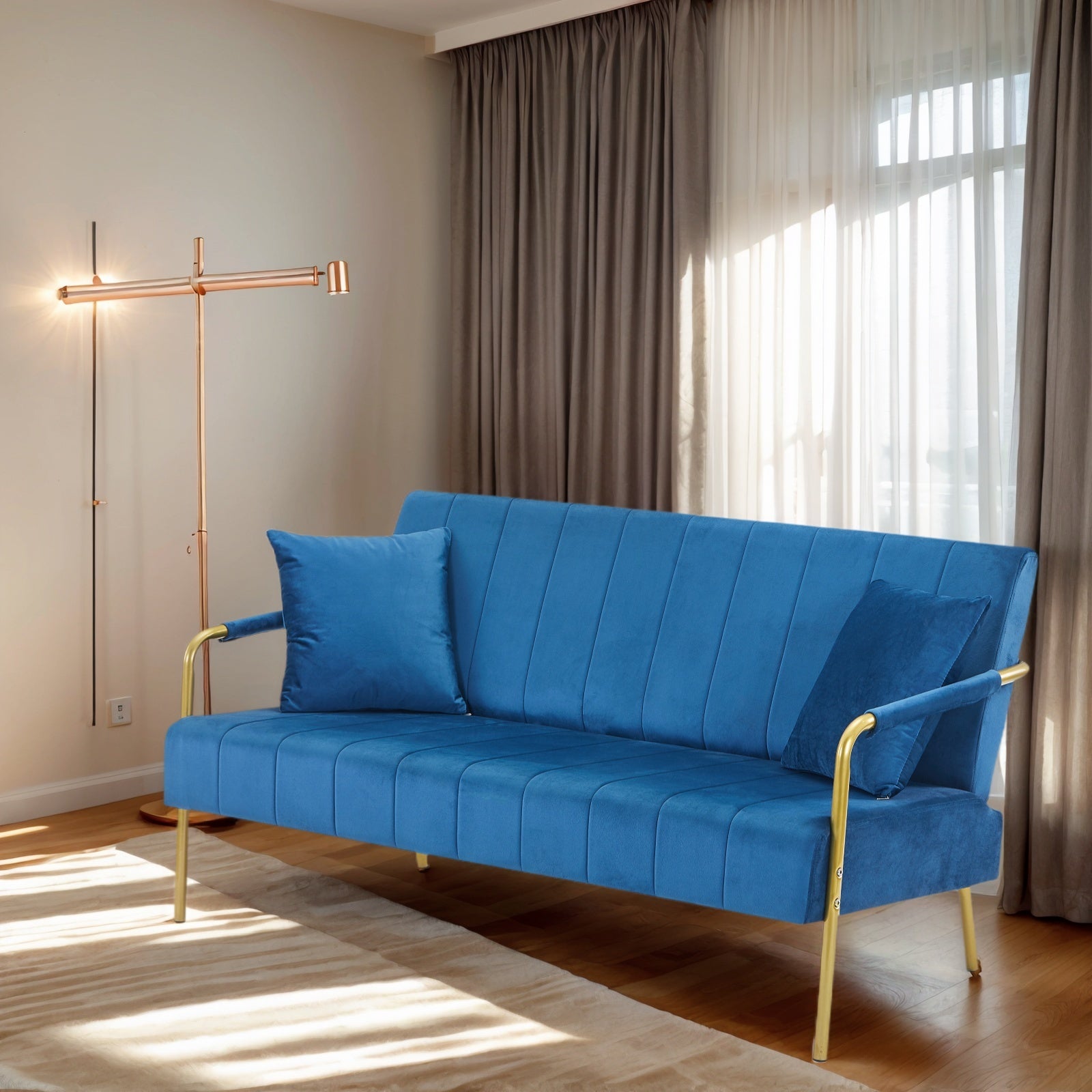 Coocosh modern loveseat upholstered in luxurious velvet, designed in an inviting navy shade, a stylish choice for enhancing your living room's aesthetic.