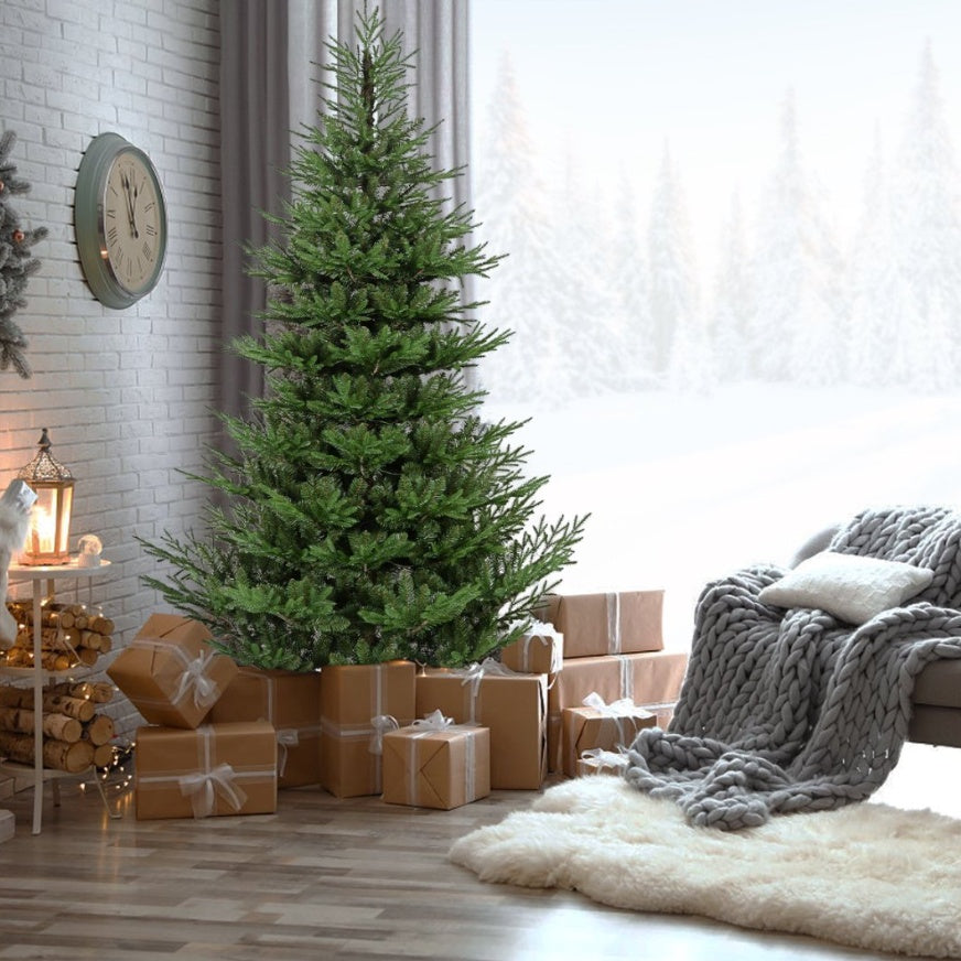 fulian 9ft PE/PVC Hybrid Artificial Christmas Tree - Green, Folding, Metal Base Included