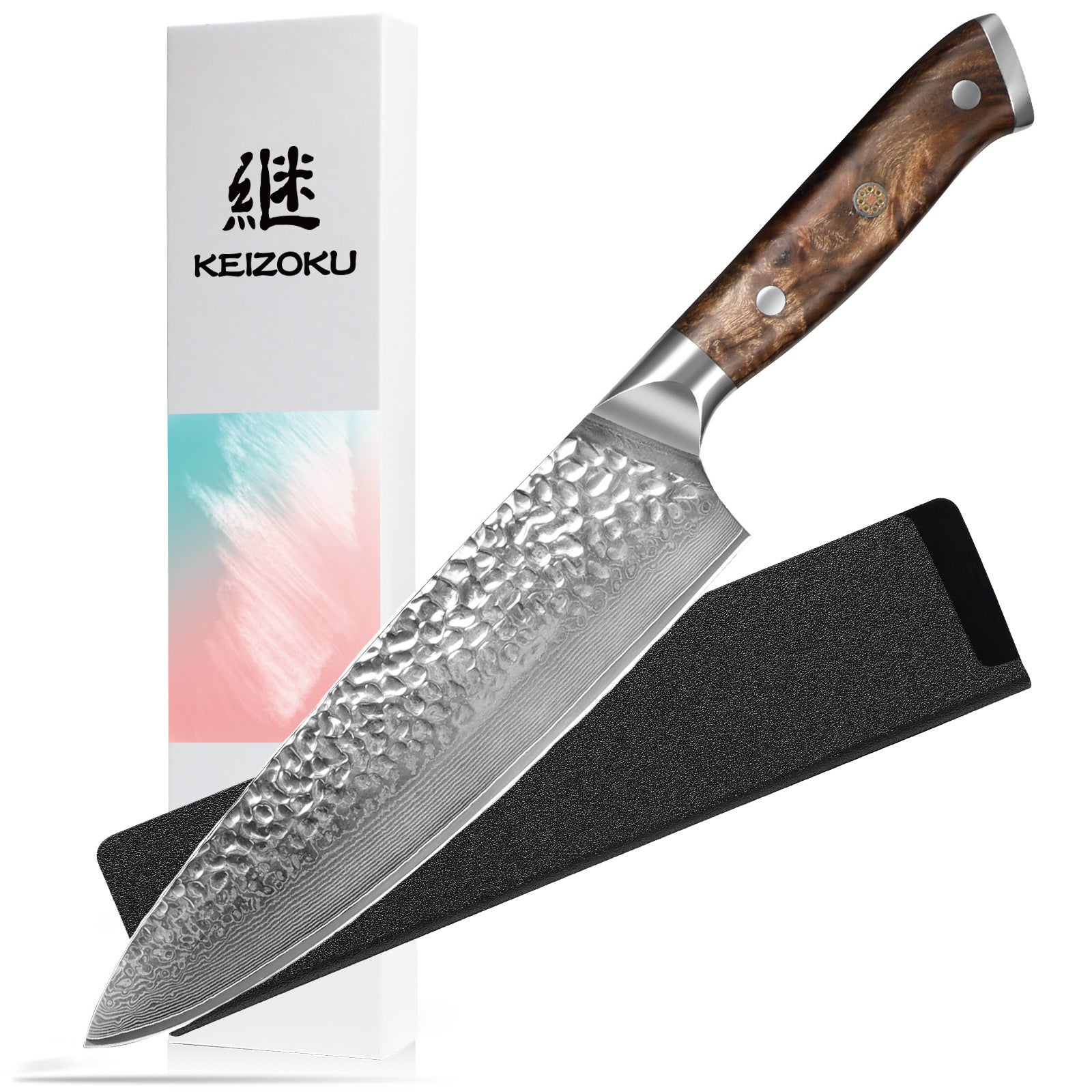 Damascus Chef Knife — 10Cr15MOV Japanese Chef Knife with Full Tang G10 Handle (Sheath & Gift Box)